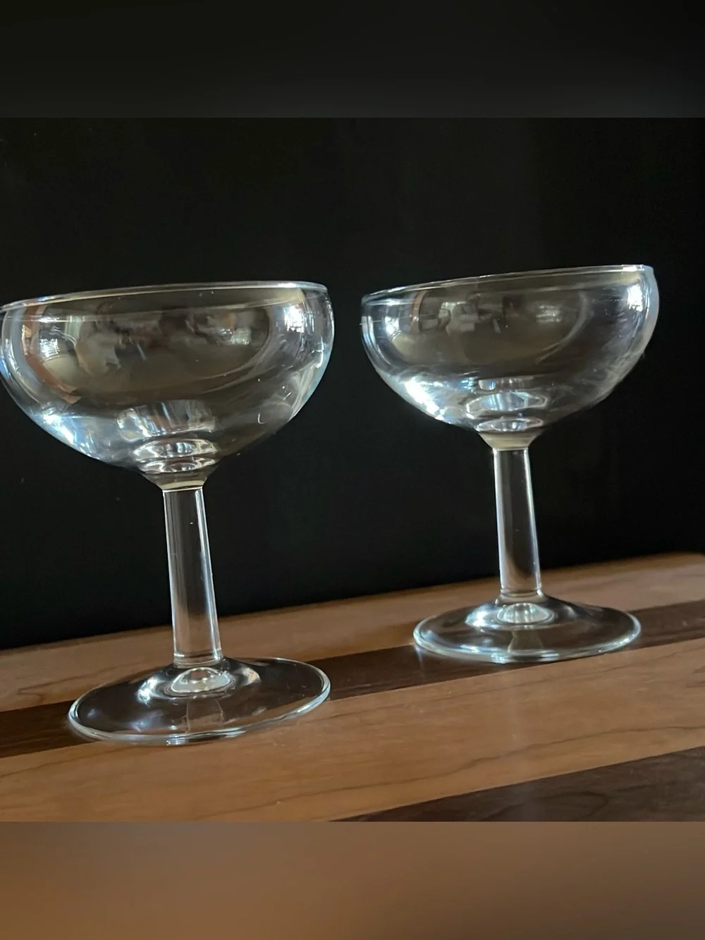 Vintage Mid Century Champagne Glass Coupes Paneled Sten Set of 2 Marked France